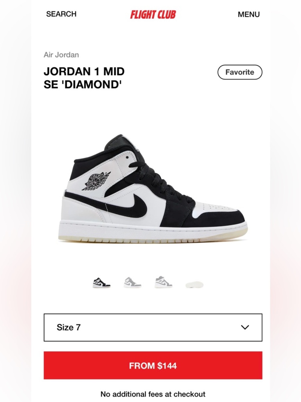 Nike Air Jordan 1 Mid SE 'Diamond' - Black & White - Size 7 comes with box!